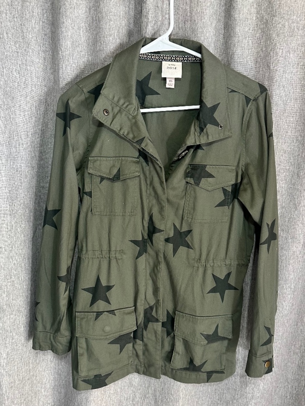 Knox Rose Size XS Olive Green Black Star Print Field Utility Jacket Shacket
